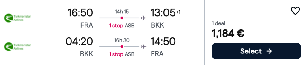 BUSINESS CLASS NACH BANGKOK FÜR NUR 1.184 €
Oder Economy ab 541 €