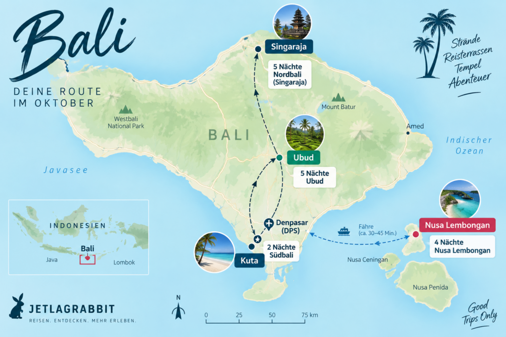 Für 705 € von Frankfurt nach Bali – und mit vier Unterkünften wird daraus eine komplette Rundreise mit Ubud, Nordbali und Nusa Lembongan für rund 1.146 € pro Person.