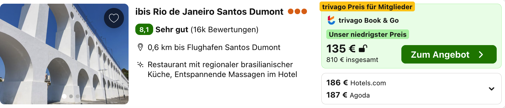 ibis Santos Dumont: trivago-Mitgliederpreis von 810 Euro für sechs Nächte