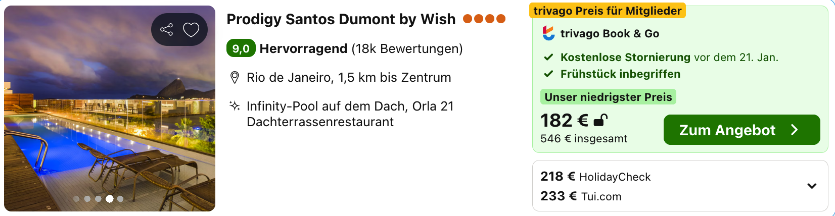 Prodigy Santos Dumont: 546 Euro für drei Nächte mit Frühstück und kostenloser Stornierung vor dem 21. Januar