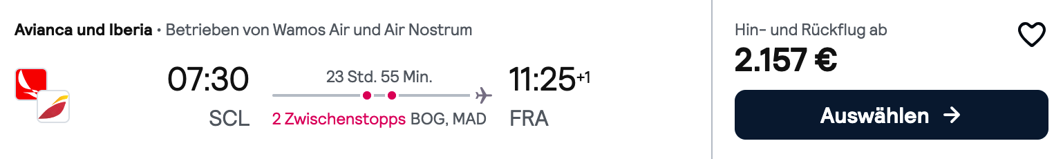 Preisübersicht Santiago de Chile für 2.157 €