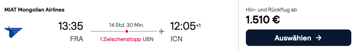 Preisübersicht Seoul für 1.510 €