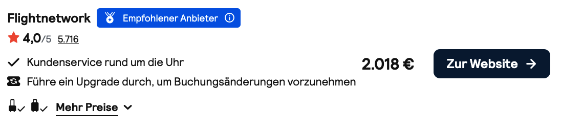 Preisübersicht Tokio für 2.018 €