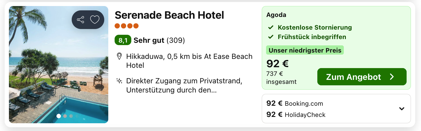 Serenade Beach Hotel: Agoda-Angebot für insgesamt 737 Euro inklusive Frühstück.